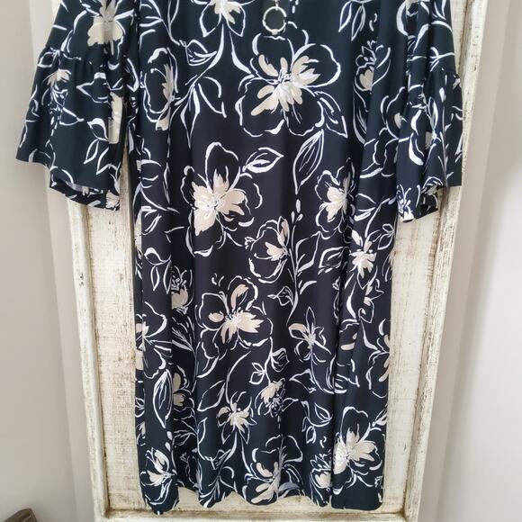 Ellen Weaver Women's Plus Bell Sleeve 3 Ring Shift Floral A-Line Midi Dress - Picture 5 of 6